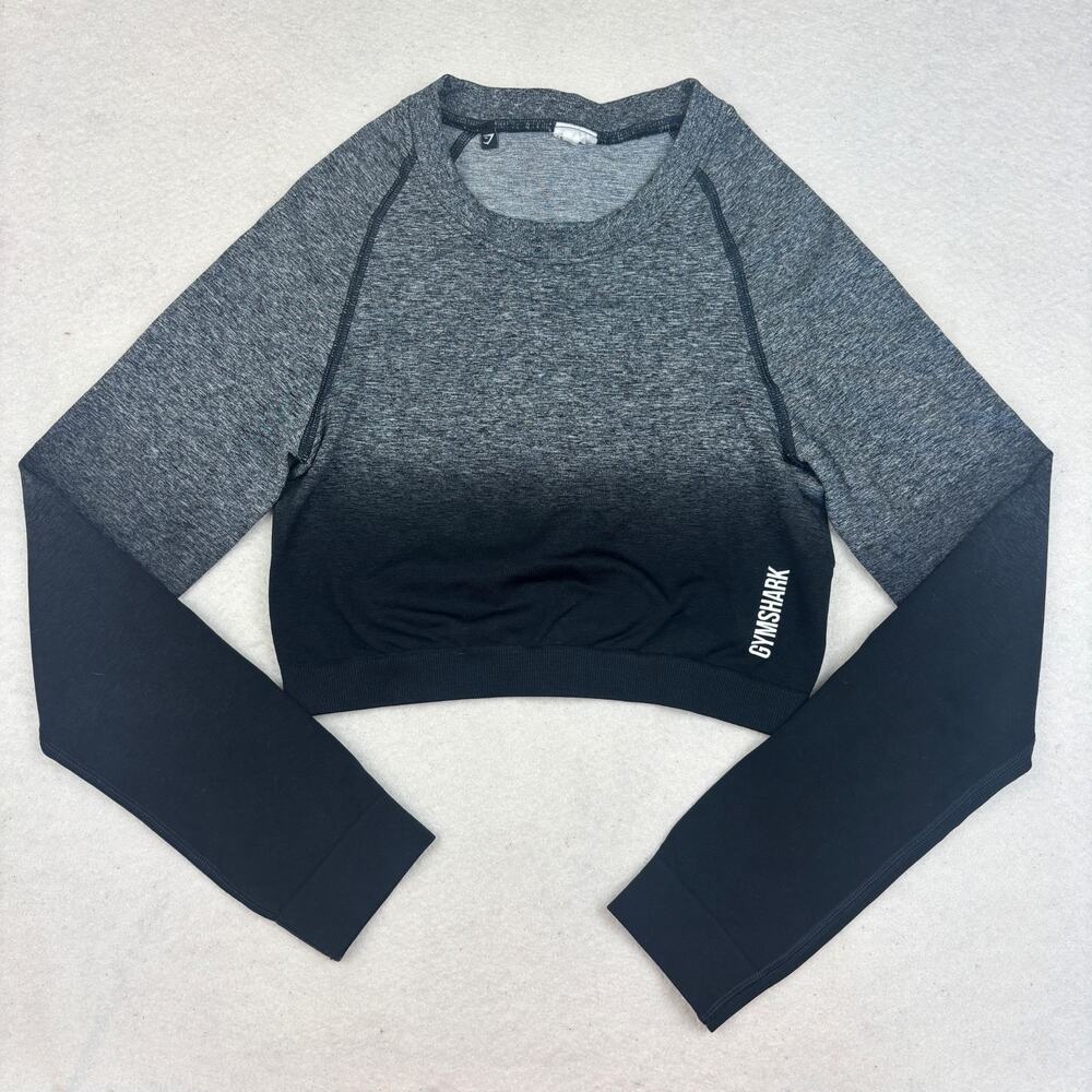 Gymshark Adapt Ombre Seamless Crop Top Womens Black Marl Long Sleeve No Size Tag
